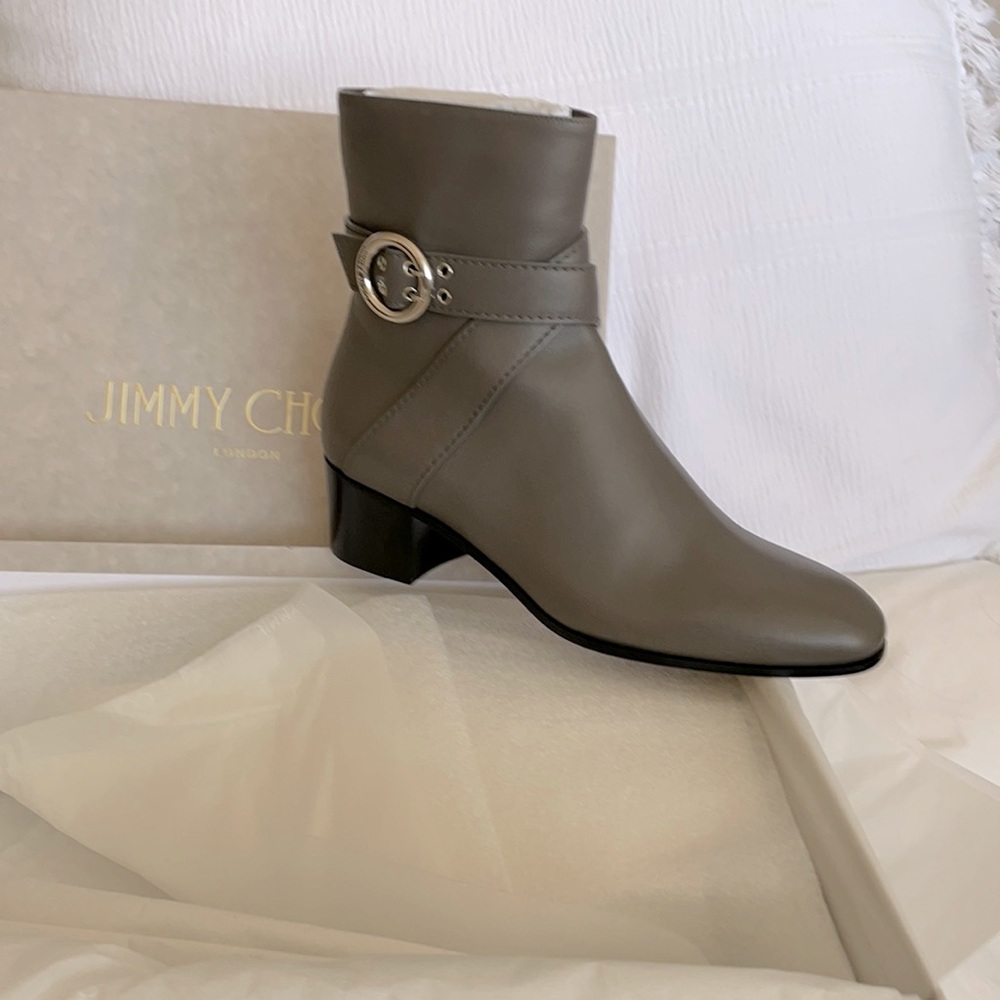 Jimmy Choo grey leather ankle boot. Style: Blanka, smooth leather. Brand New.